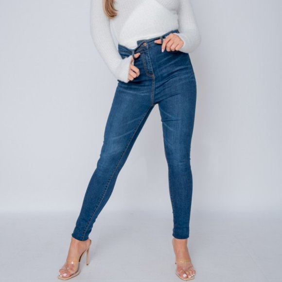 Blue High Waist Skinny Denim Jeans Pants - Picture 9 of 10